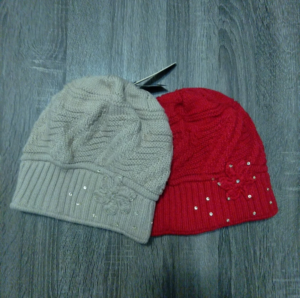 Set of 2 Hana Beanie Women's Thick Knit Hat.